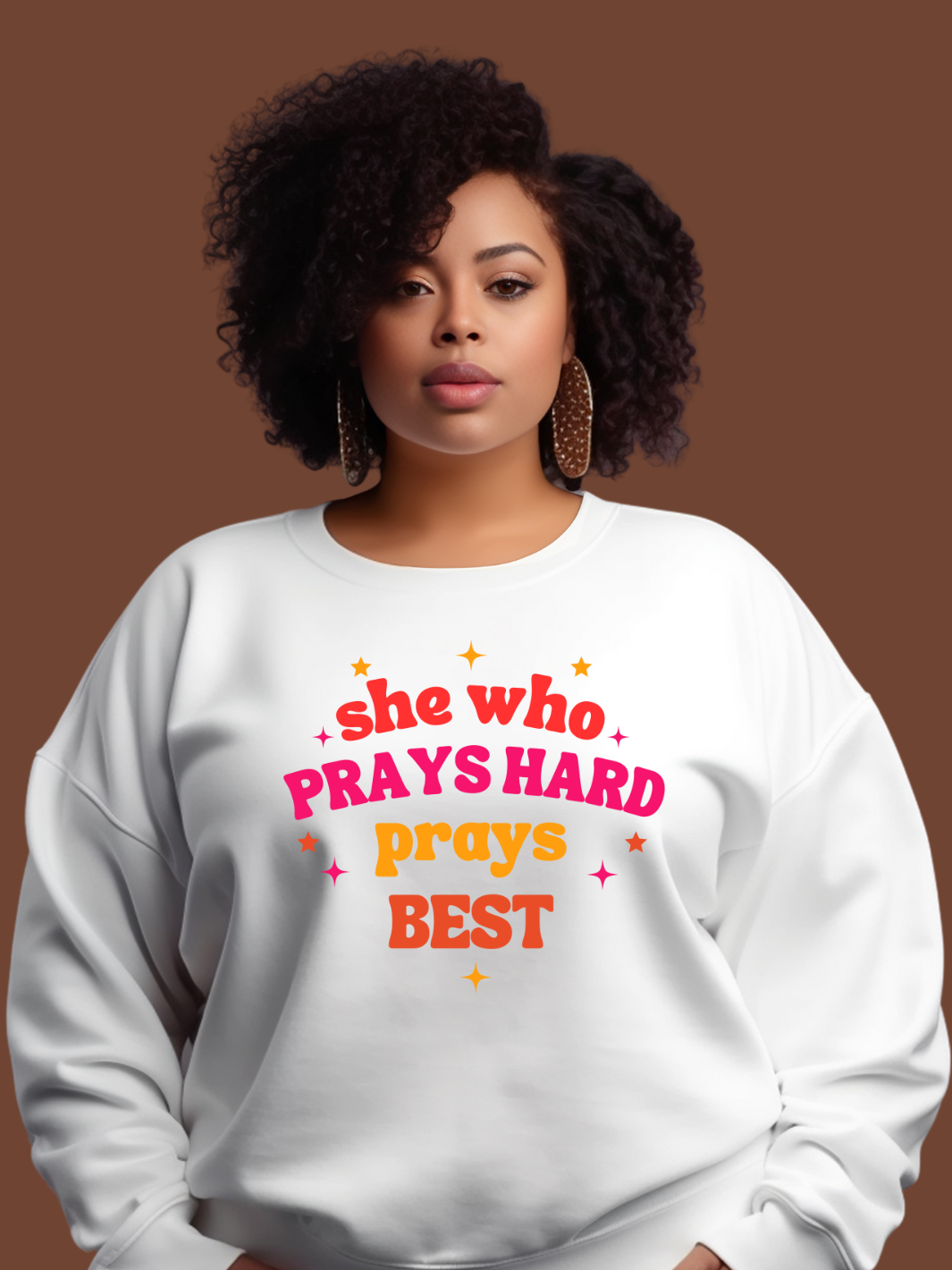 SHE WHO PRAYS HARD Sweatshirt- White