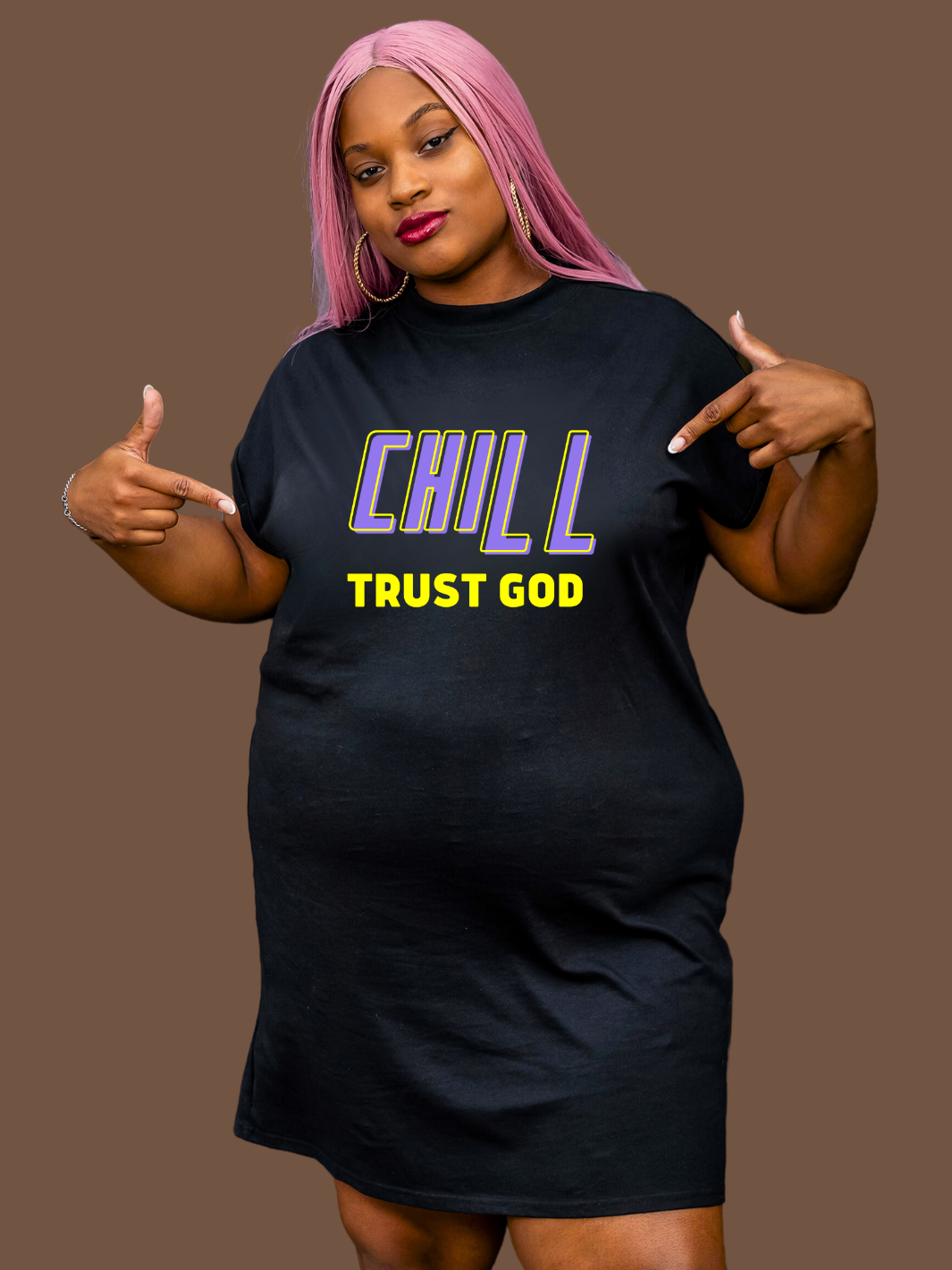 CHILL TRUST GOD T-Shirt Dress- Black