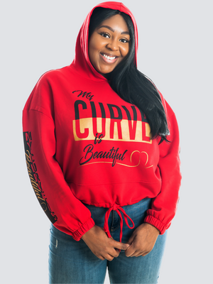 QUEEN Cropped Hoodie- Red