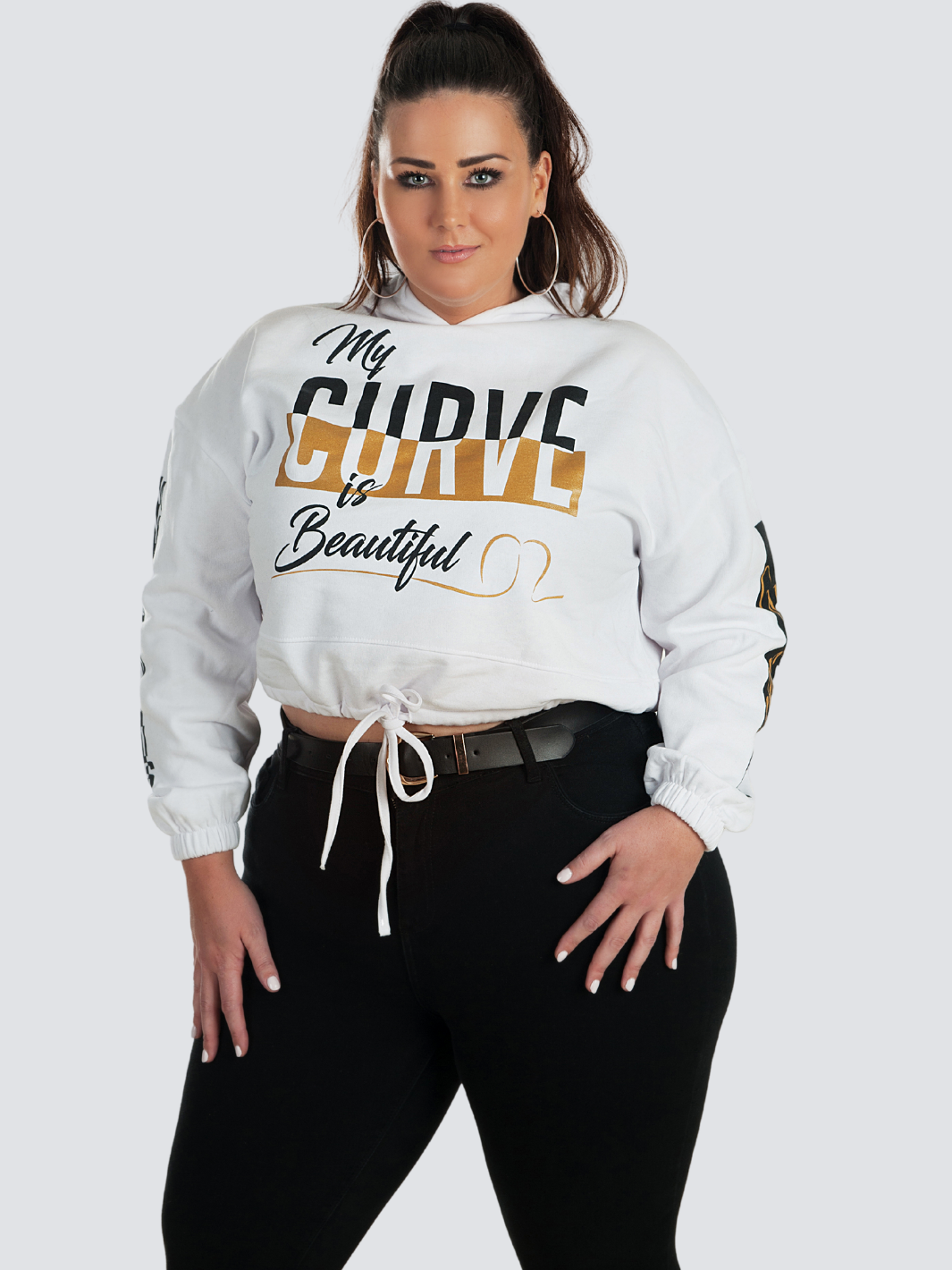 QUEEN Cropped Hoodie- White